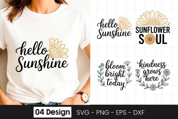 Hello Sunshine Floral Quote SVG PNG for Graphics and Crafts